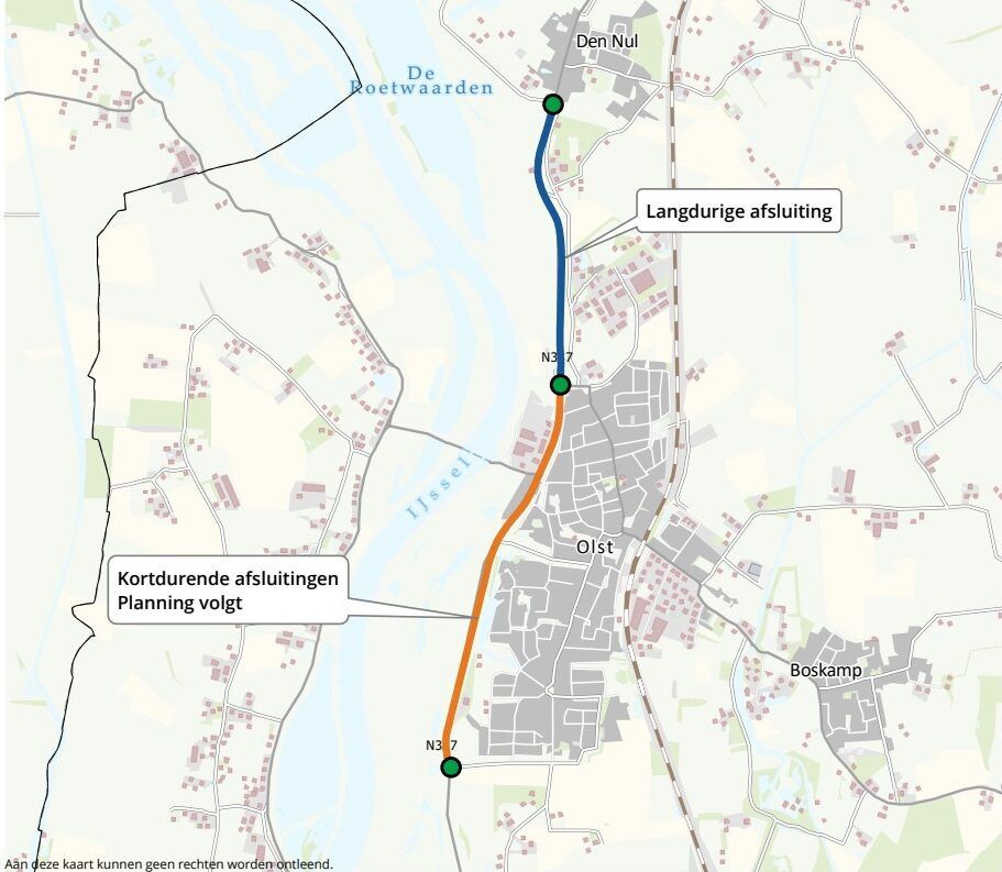 N337 tussen Olst en Den Nul maandenlang dicht door gecombineerd werk aan weg en dijk