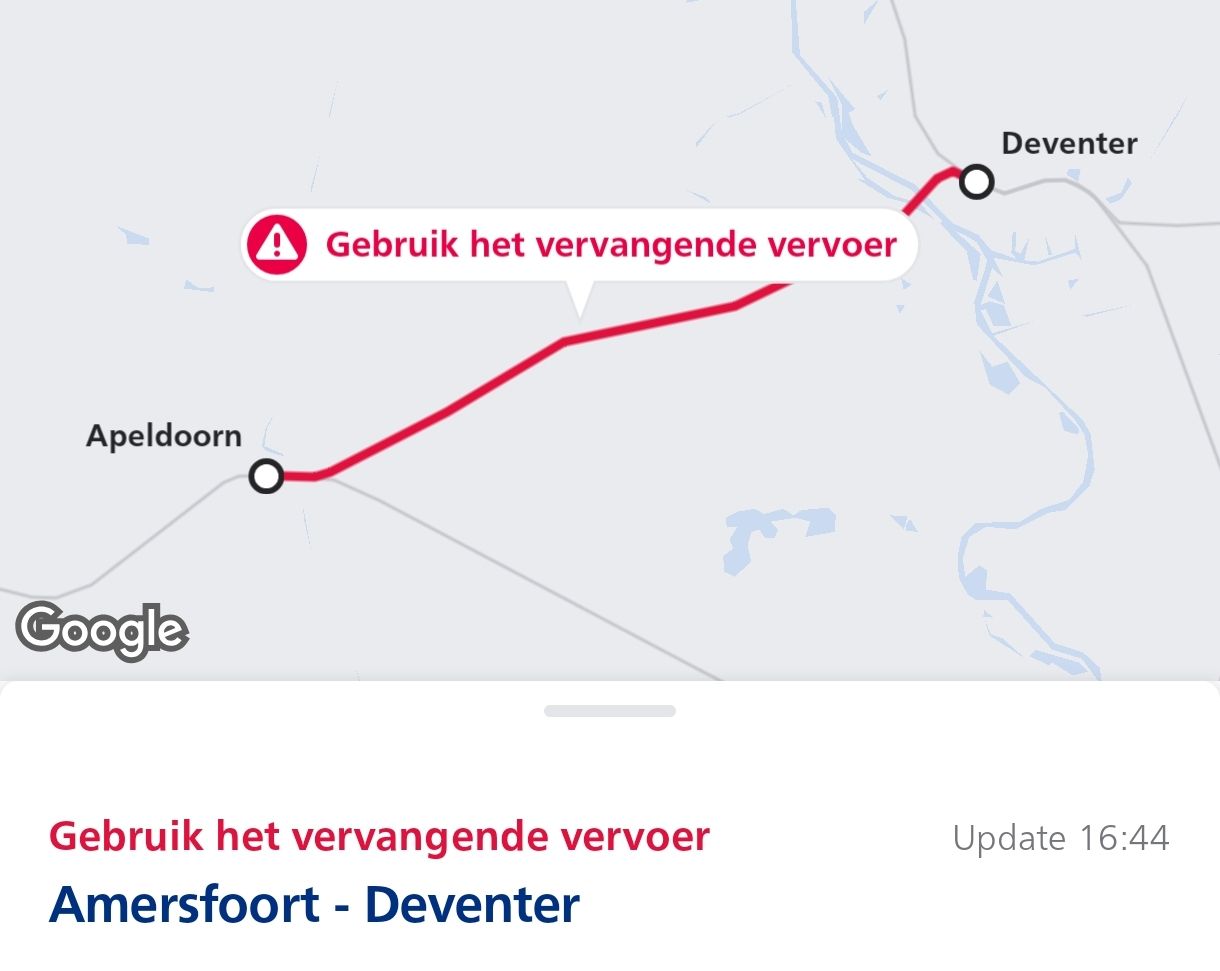 Geen treinverkeer Deventer-Amersfoort